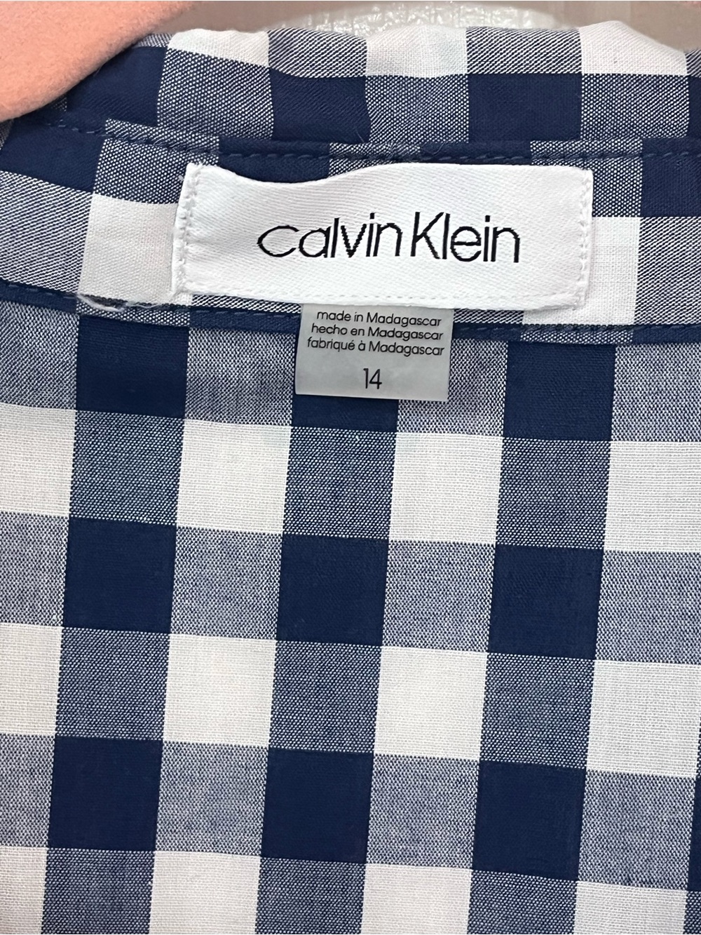 Calvin Klein Navy and White Gingham Midi Shirt Dress - Picture 4 of 5